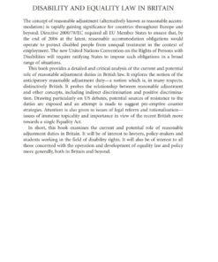 Disability and Equality Law in Britain: The Role of Reasonable Adjustment