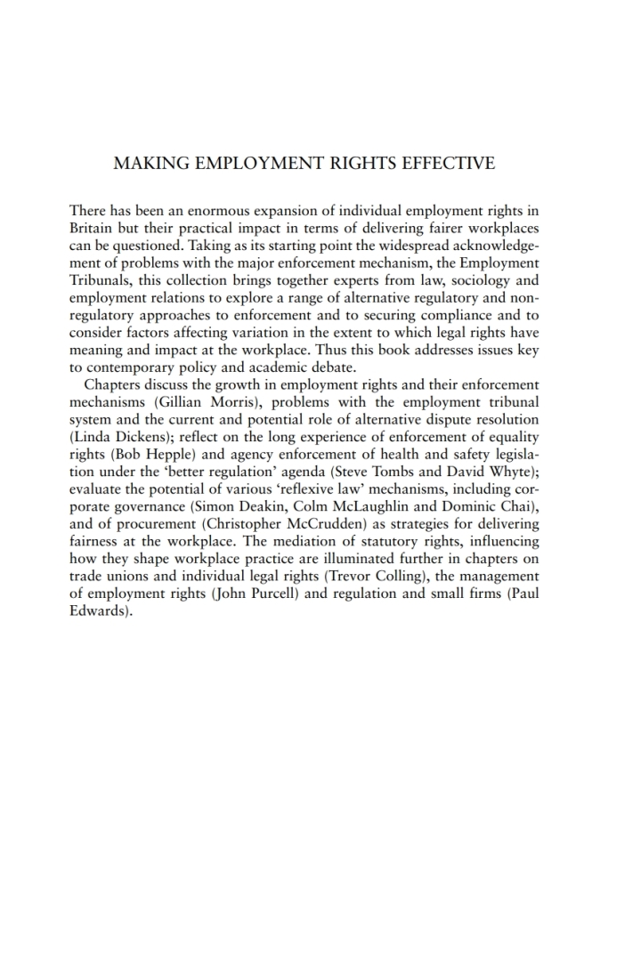 Making Employment Rights Effective: Issues of Enforcement and Compliance