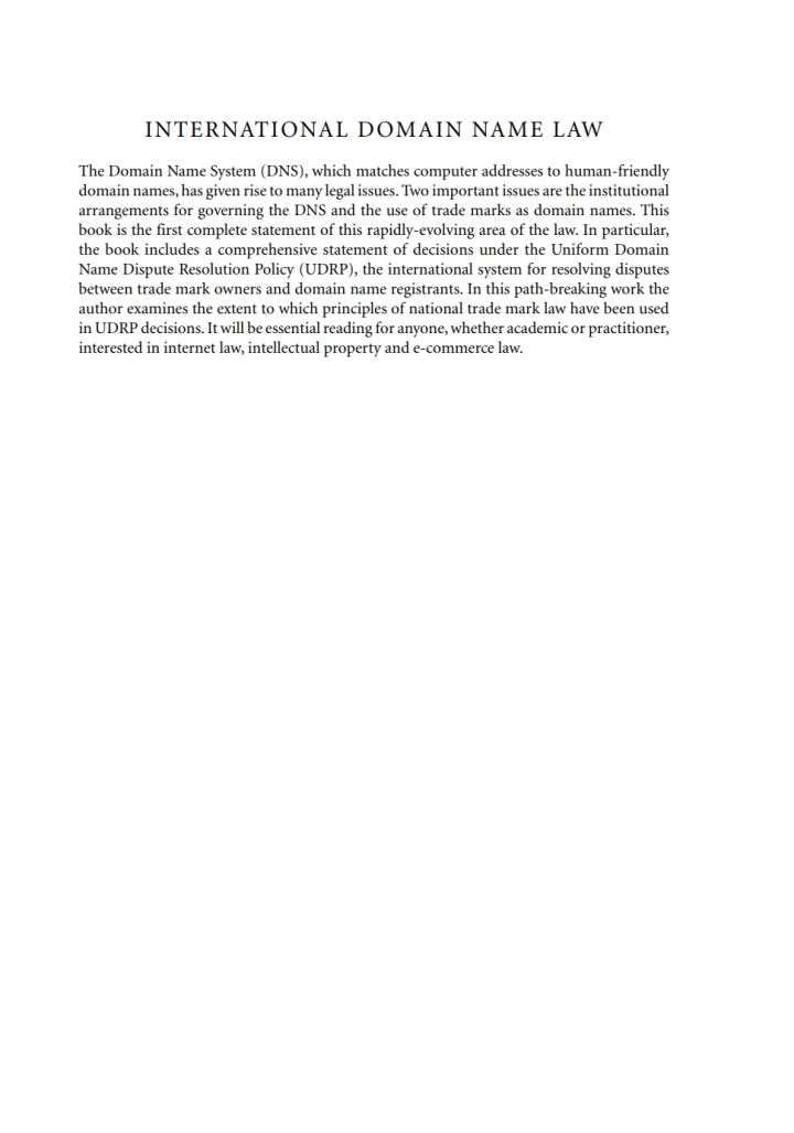 International Domain Name Law: ICANN and the UDRP