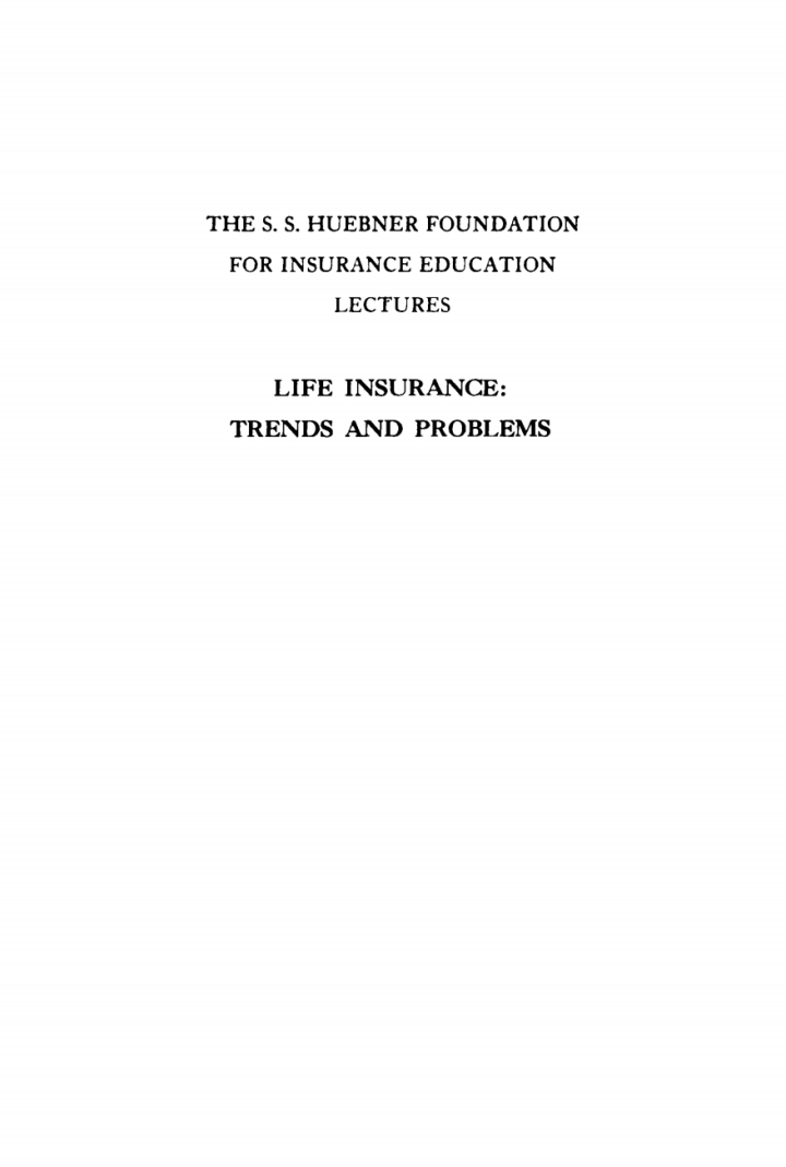 Life Insurance: Trends and Problems