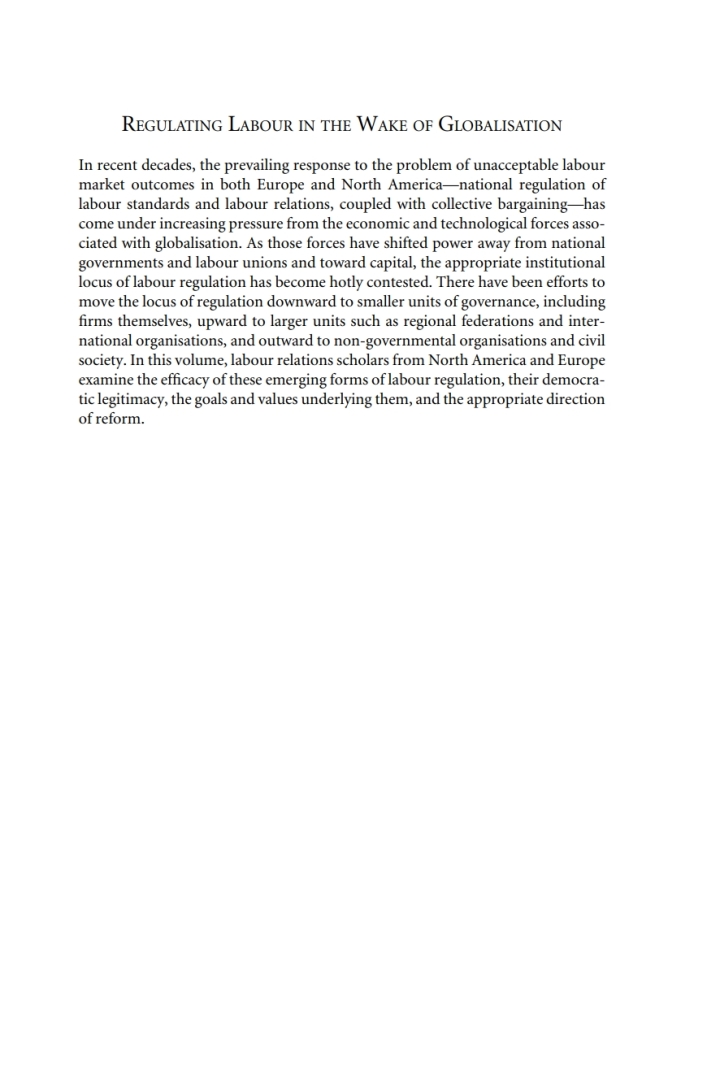 Regulating Labour in the Wake of Globalisation: New Challenges, New Institutions