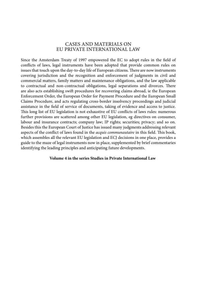 Cases and Materials on EU Private International Law: Globalisation of Intellectual Property Rights and Access to Medicines