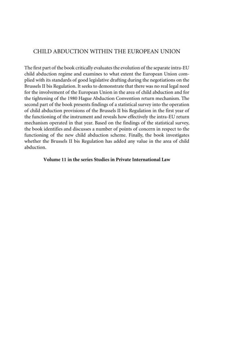 Child Abduction within the European Union: Law, Concepts, Possibilities
