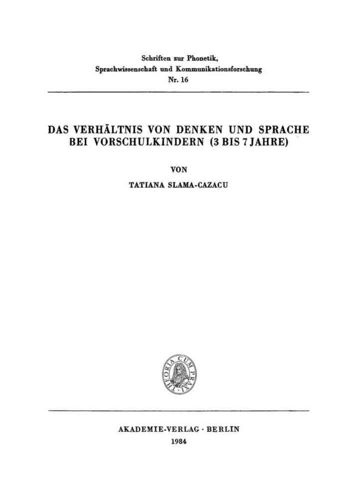 Das Verhältnis von Denken und Sprache bei Vorschulkindern (3 bis 7 Jahre)