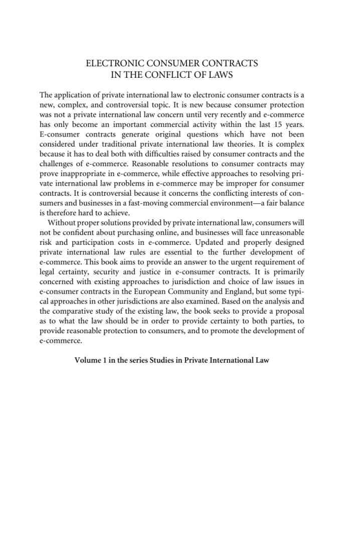 Electronic Consumer Contracts in the Conflict of Laws: A Novel