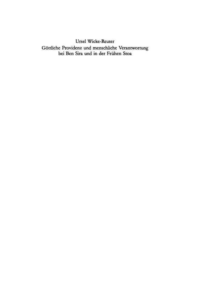 Göttliche Providenz und menschliche Verantwortung bei Ben Sira und in der Frühen Stoa, 1st Edition