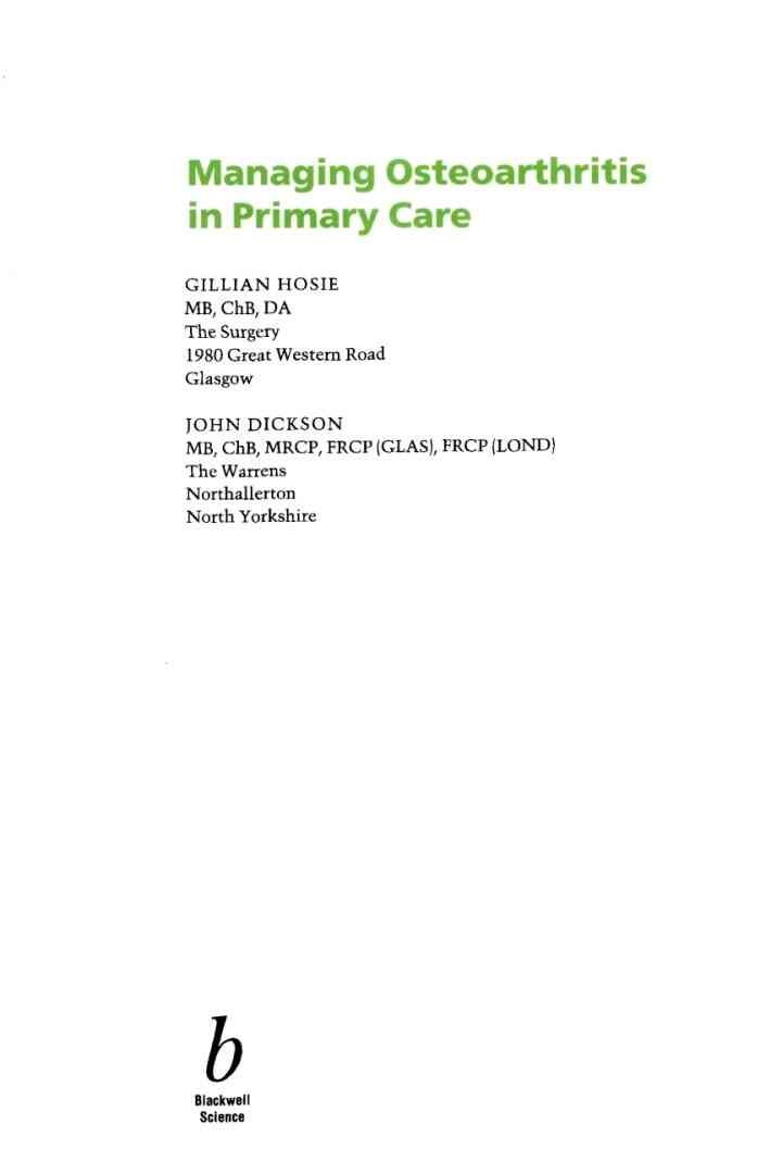 Managing Osteoarthritis in Primary Care, 1st Edition