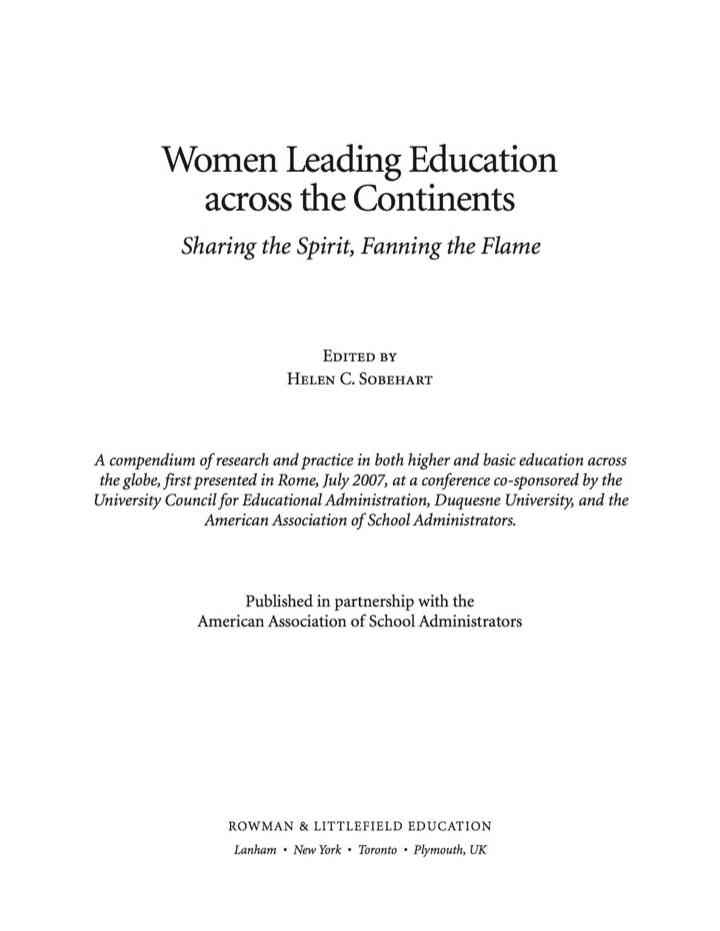 Women Leading Education Across the Continents: Sharing the Spirit, Fanning the Flame